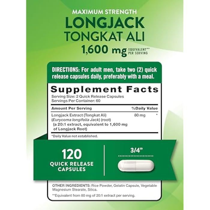 Nature's Truth Longjack Tongkat Ali | 1600mg | 120 Capsules | Max Strength Formula for Men | Non-GMO & Gluten Free Supplement - Image 2