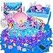 Ynanimery Mermaid Sensory Bin Play Sand Art Kit with Sandbox Accessories Tools Colorful Sea Shell Conch Starfish Gems Toys Set Indoor Outdoor Pretend Play Beach Toy Birthday for Girls Boys 3 4 5 6 7 8 - Image 2