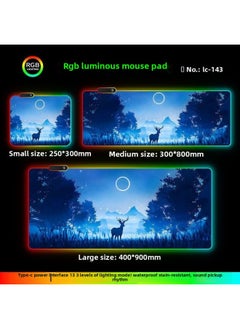 RGB Luminous Mouse Pad Computer Keyboard Hand-held Desktop Pad Oversized Game E-sports Pad Thickened Internet Cafe Table Pad-Color:400*900mm-Pattern:Upgraded Version Of Pickup Rhythm-lc143
