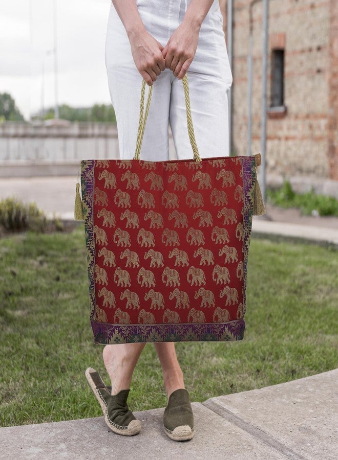Colovila Ladies Handbag, Brocade Silk Banarasi, 30 x 40 cm (Red) - Image 2