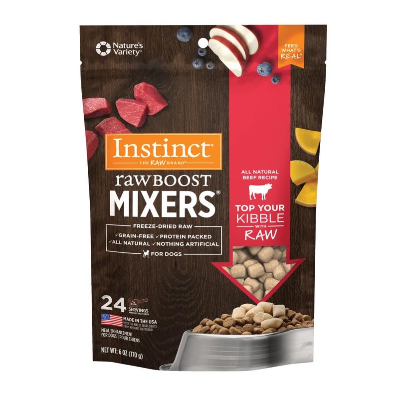 Instinct Raw Boost Mixers, Freeze Dried Dog Food Topper, Grain Free Recipe - All Natural Beef, 6 oz. Bag - Image 1