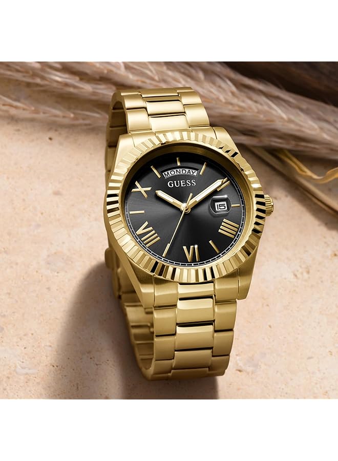 جس ساعة رجالية رسمية متعددة الوظائف 42 مم - علبة من الفولاذ المقاوم للصدأ باللون الذهبي مع ميناء وسوار أسود - Image 5