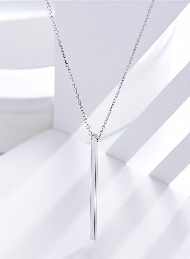 ChicSilver قلادة بار عمودية بسيطة من فضة استرلينية 925 مع سلسلة لاريت طويلة للنساء من شيك سيلفر - Image 5