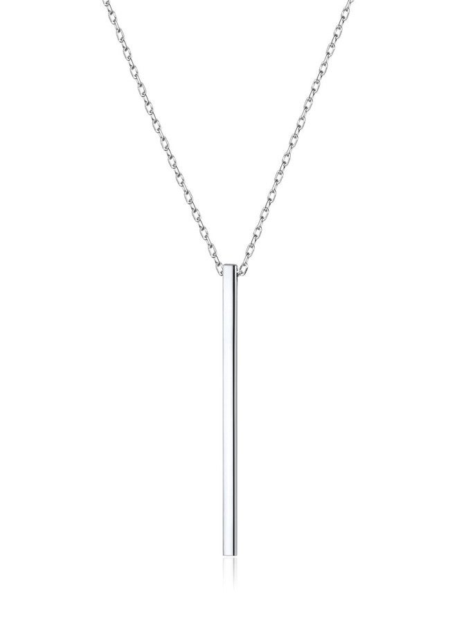 ChicSilver قلادة بار عمودية بسيطة من فضة استرلينية 925 مع سلسلة لاريت طويلة للنساء من شيك سيلفر - Image 1