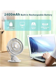 Arabest Mini Fan Small, Clip Fan, Table Fan, USB Fan, Quiet with Battery, 5 Speed Levels, 720° Rotation, Portable Mini Fan for Home, Office, Outdoor, Travel (White)  - Image 4