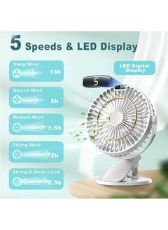 Arabest Mini Fan Small, Clip Fan, Table Fan, USB Fan, Quiet with Battery, 5 Speed Levels, 720° Rotation, Portable Mini Fan for Home, Office, Outdoor, Travel (White)  - Image 2