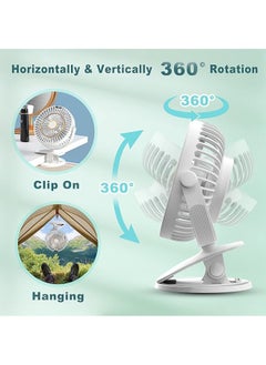 Arabest Mini Fan Small, Clip Fan, Table Fan, USB Fan, Quiet with Battery, 5 Speed Levels, 720° Rotation, Portable Mini Fan for Home, Office, Outdoor, Travel (White)  - Image 3