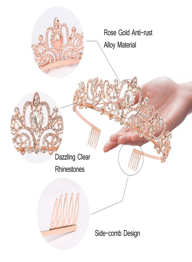 CIEHER Bride To Be Sash & Bride Crown Kit, CIEHER Bridal Shower Decorations Rose Gold Bachelorette Party Decorations Queen Princess Crown for Women Girls, Bridal Tiara Gifts for Bride Crytal Crown and Glitter - Image 3