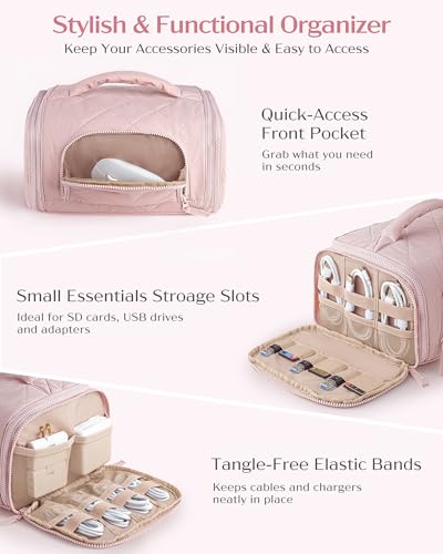 Marscamd Cable Organizer Bag, Travel Cord & Charger Organizer Pouch for Tech Accessories & Electronics, Home Storage, Pink - Image 4