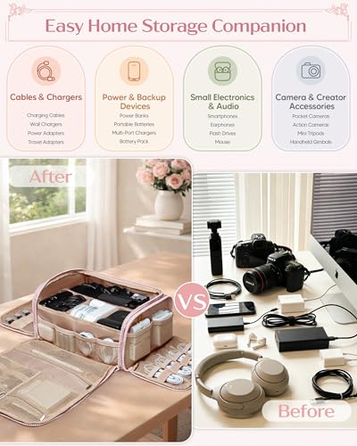 Marscamd Cable Organizer Bag, Travel Cord & Charger Organizer Pouch for Tech Accessories & Electronics, Home Storage, Pink - Image 3