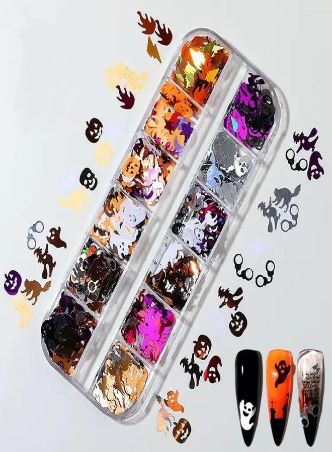 CTTHNBD 3 Boxes Halloween Nail Art Sequins 3D Holographic Pumpkin Face Spider Ghost Skull Halloween Nail Glitter Sequins Nail Art Supplies Decorations for Women 36 Styles - Image 5