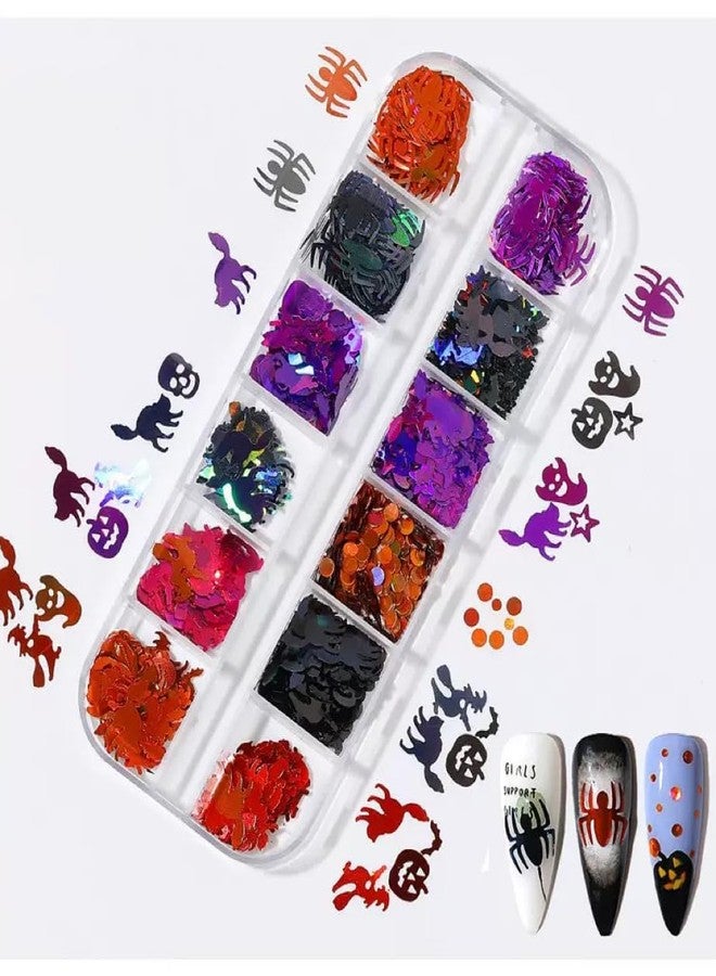 CTTHNBD 3 Boxes Halloween Nail Art Sequins 3D Holographic Pumpkin Face Spider Ghost Skull Halloween Nail Glitter Sequins Nail Art Supplies Decorations for Women 36 Styles - Image 4