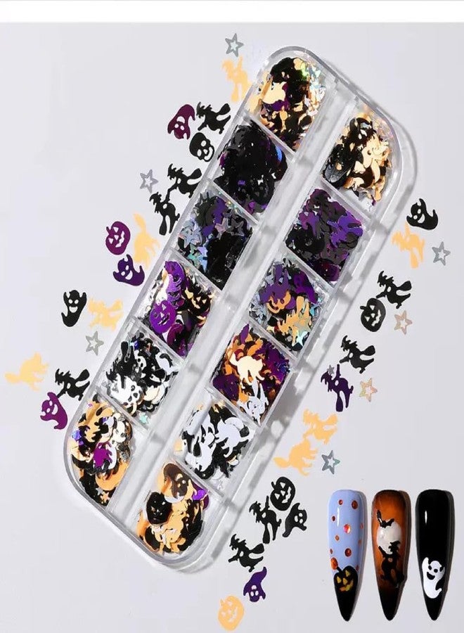 CTTHNBD 3 Boxes Halloween Nail Art Sequins 3D Holographic Pumpkin Face Spider Ghost Skull Halloween Nail Glitter Sequins Nail Art Supplies Decorations for Women 36 Styles - Image 3