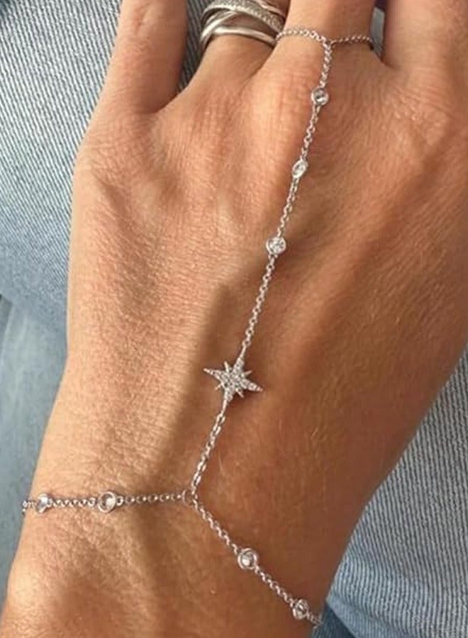 Boho Wrist Layered Finger Bracelet Ring Hand Chain Silver Crystal Ring Bracelet Non Tarnish  Harness - Image 2
