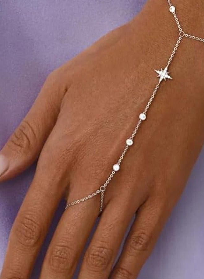 Boho Wrist Layered Finger Bracelet Ring Hand Chain Silver Crystal Ring Bracelet Non Tarnish  Harness - Image 3