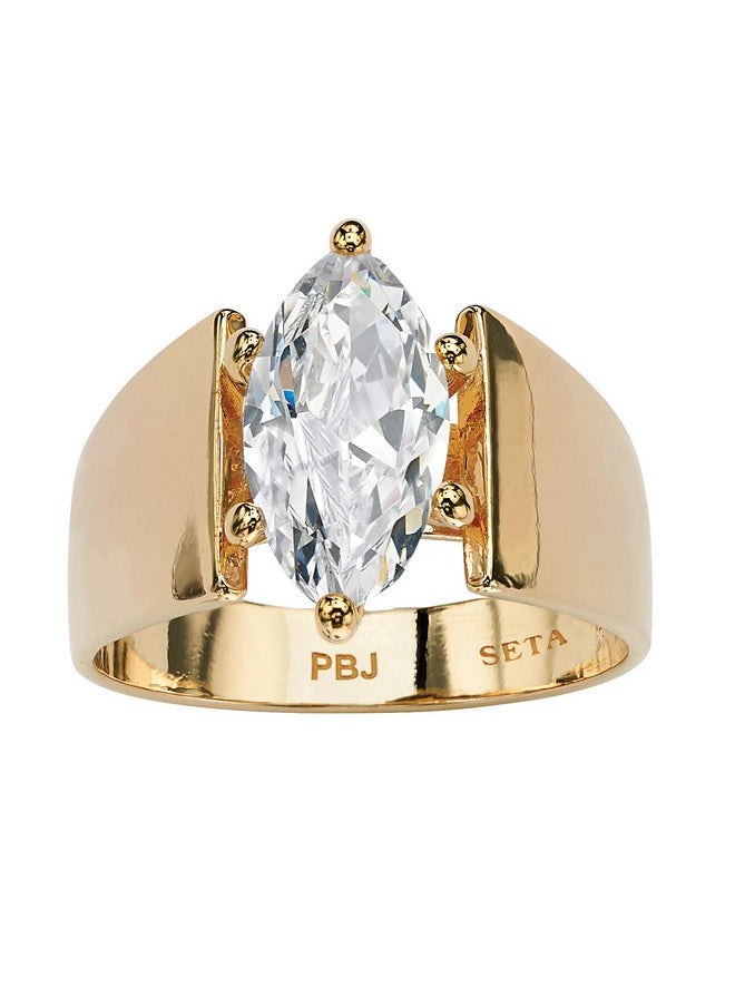 Palm Beach Jewelry - Palmbeach Sterling Silver Or Yellow Goldplated Marquise Shaped Cubic Zirconia Solitaire Engagement Ring Size 8 - Image 1