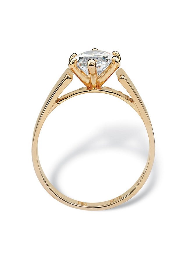 Palm Beach Jewelry - Palmbeach Sterling Silver Or Yellow Goldplated Marquise Shaped Cubic Zirconia Solitaire Engagement Ring Size 8 - Image 1