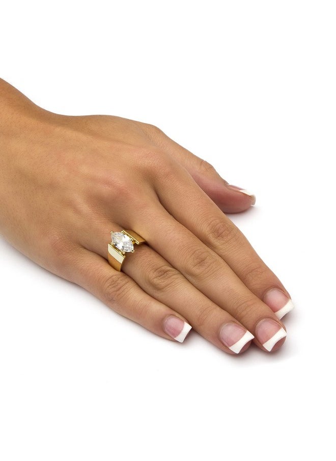 Palm Beach Jewelry - Palmbeach Sterling Silver Or Yellow Goldplated Marquise Shaped Cubic Zirconia Solitaire Engagement Ring Size 8 - Image 1