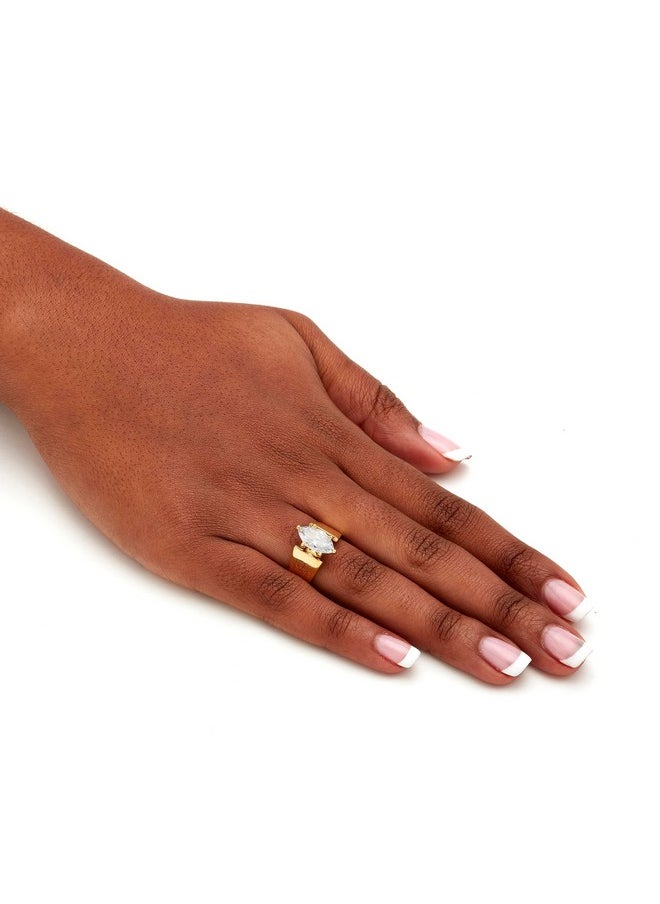 Palm Beach Jewelry - Palmbeach Sterling Silver Or Yellow Goldplated Marquise Shaped Cubic Zirconia Solitaire Engagement Ring Size 8 - Image 1