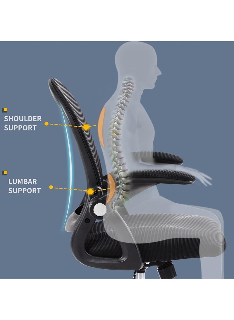 إيه جي دي كرسي مكتب مريح قابل للتعديل ارتفاعه مريح مع دعم قطني مسند ظهر شبكة مع مساند للذراعين لمحطة عمل الكمبيوتر والمكتب المنزلي - Image 4