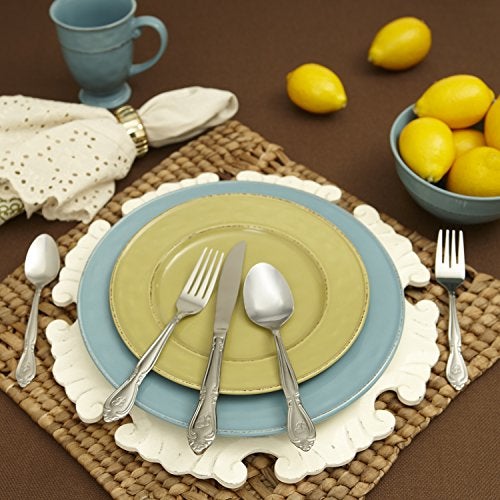 RiverRidge طقم أدوات المائدة المنقوشة من ريفيرريدج روز 46 قطعة - ر - Image 5