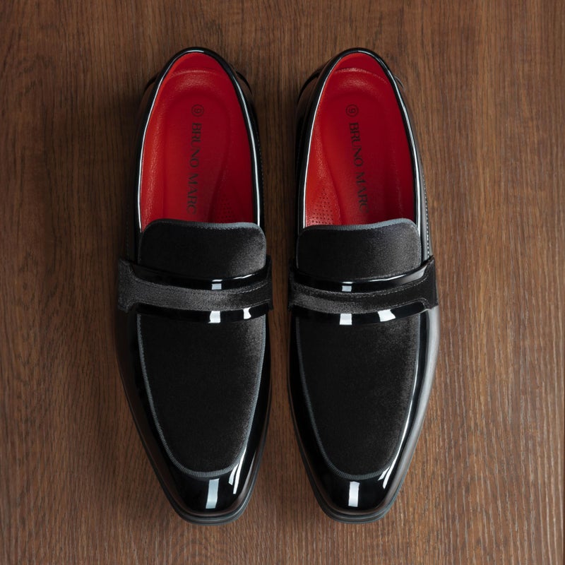 Bruno Marc Men's Tuxedo Patent Loafers Classic Velvet Slip-on Dress Shoes,Size 9.5,Black,SBLS2407M - Image 3