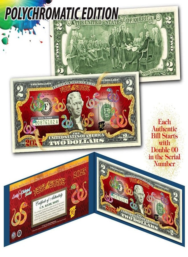 Merrick Mint 2025 Chinese Lunar New Year of The Snake $2 Polychromatic 8 Colorized Snakes Uncirculated Two Dollar Bill Special Edition in Collectible Blue Display Folio - Image 2