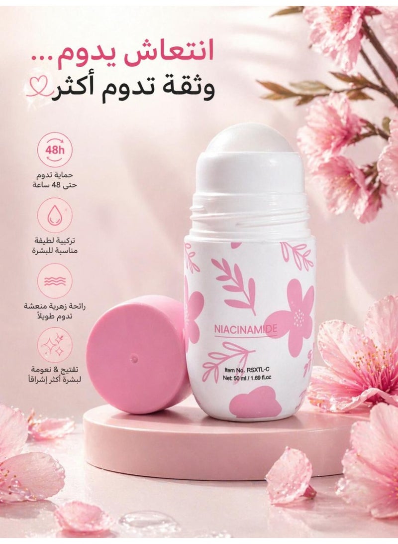 روبي سكين مزيل عرق رول أون الكوري بالنياسيناميد بريحة الازهار 48 ساعة 50 مل - Image 3