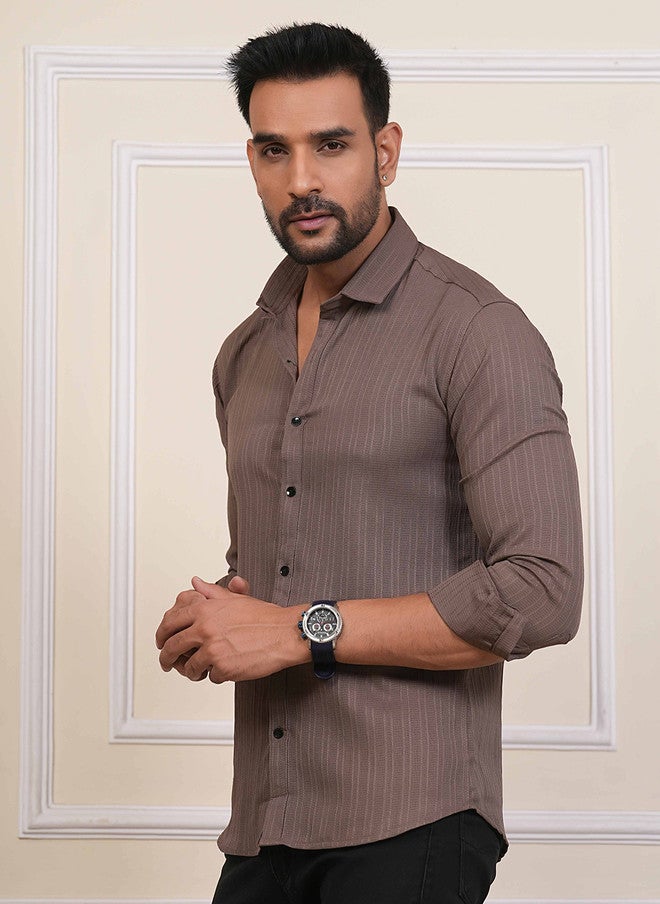 BADLAND Classic Fit Vertical Striped Textured Casual Shirt - Image 3