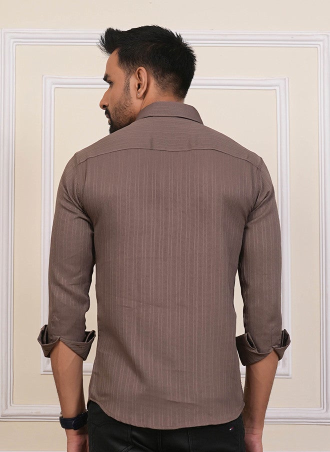 BADLAND Classic Fit Vertical Striped Textured Casual Shirt - Image 4