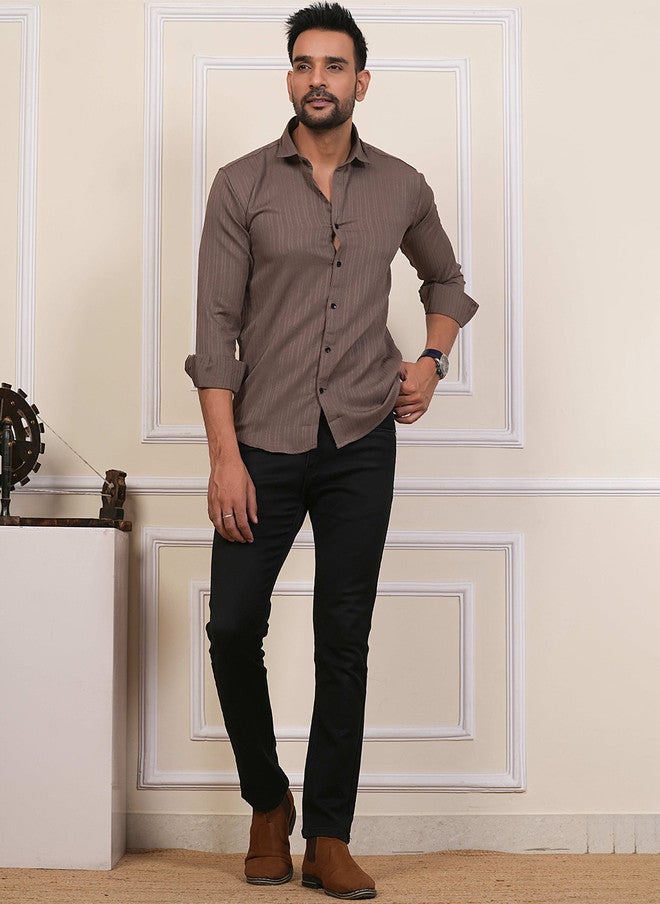 BADLAND Classic Fit Vertical Striped Textured Casual Shirt - Image 5