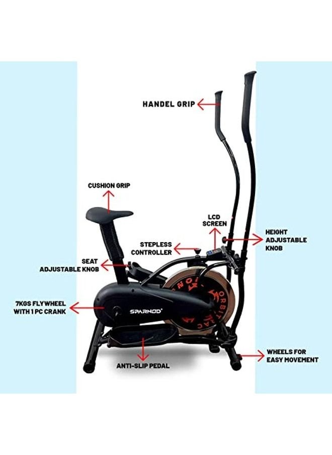 Sparnod Fitness - Orbitrac Elliptical Machine SOB-11000 | Cross Trainer Bike, 7Kg Flywheel, Lcd Display, Adjustable Seat, Built-In Transport Wheels | Supports Upto 120Kg User Weight. - Image 1