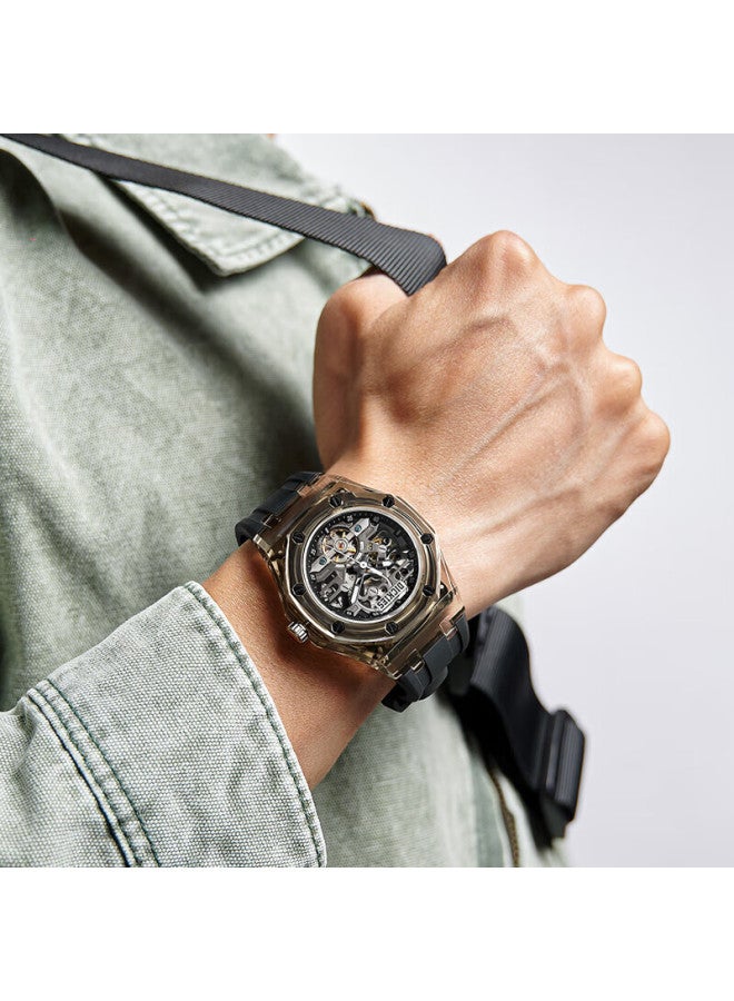 Dickies Mechanical Watch, Student Watch For Men And Women, Fully Automatic, Waterproof, Trendy, Cool, Hollow Design, Gift-Giving, Cl-568, Transparent Black - Image 4
