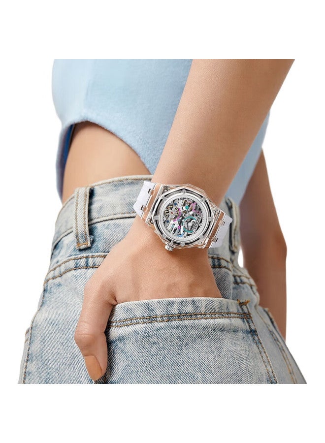 Dickies Mechanical Watch, Student Watch For Men And Women, Fully Automatic, Waterproof, Trendy, Cool, Hollow Design, Gift-Giving, Cl-568, Transparent Black - Image 1