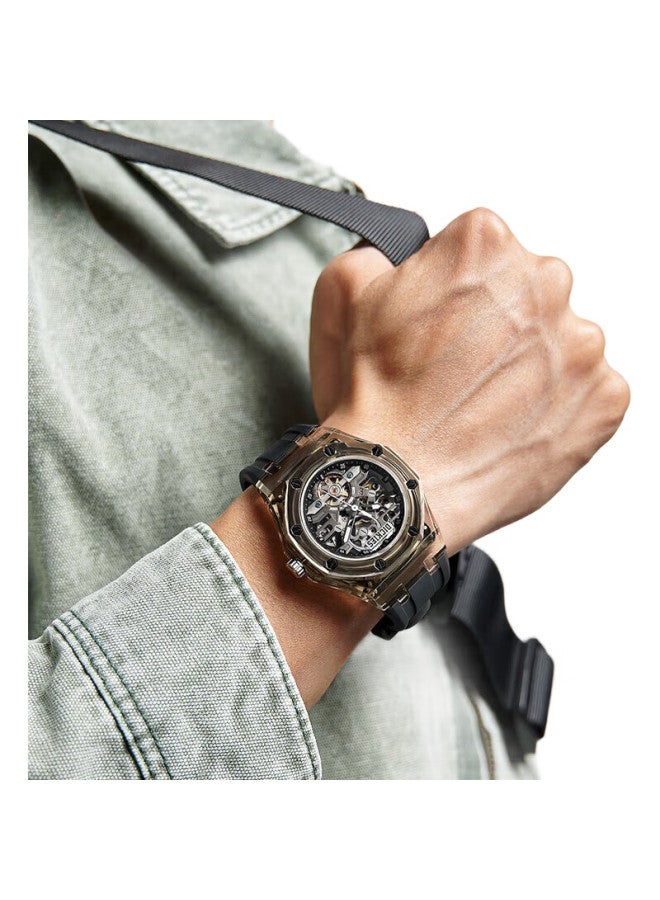 Dickies Mechanical Watch, Student Watch For Men And Women, Fully Automatic, Waterproof, Trendy, Cool, Hollow Design, Gift-Giving, Cl-568, Transparent Black - Image 2