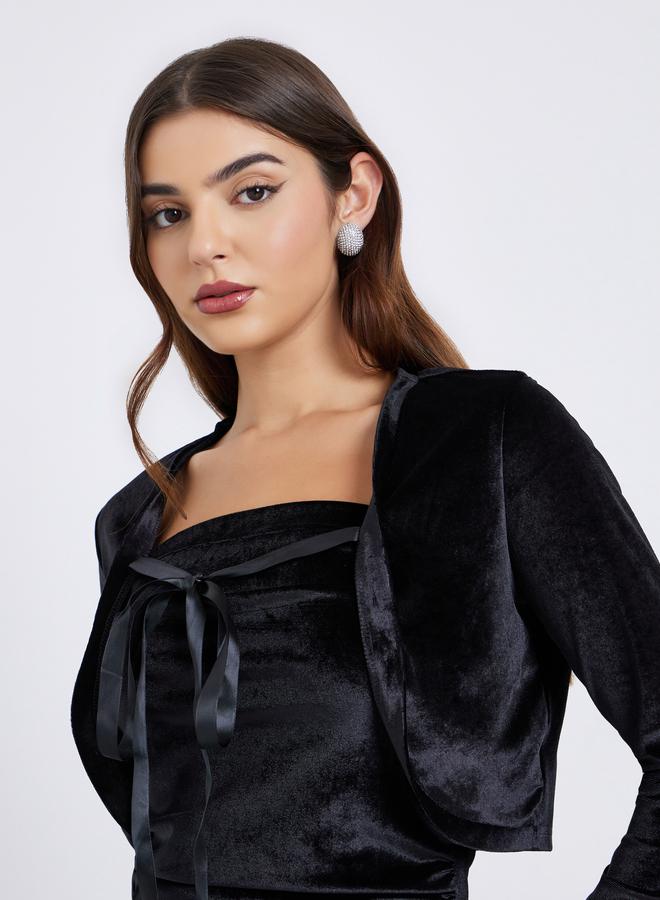 ستايلي مجموعة من فستان ميدي بمظهر مخملي مع بوليرو - Image 4