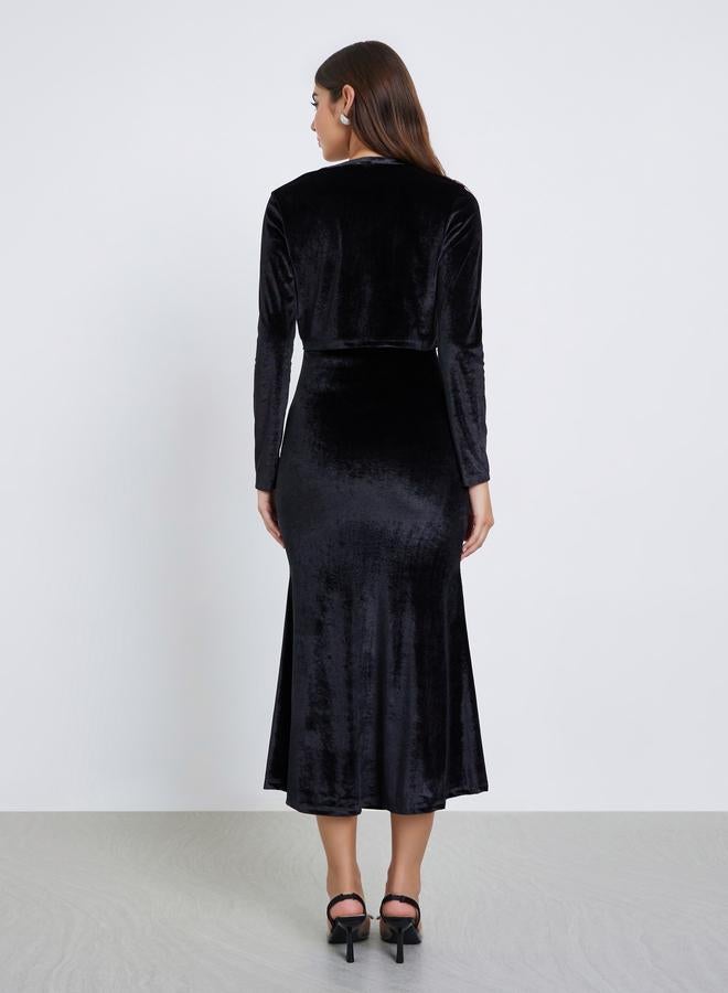 ستايلي مجموعة من فستان ميدي بمظهر مخملي مع بوليرو - Image 5