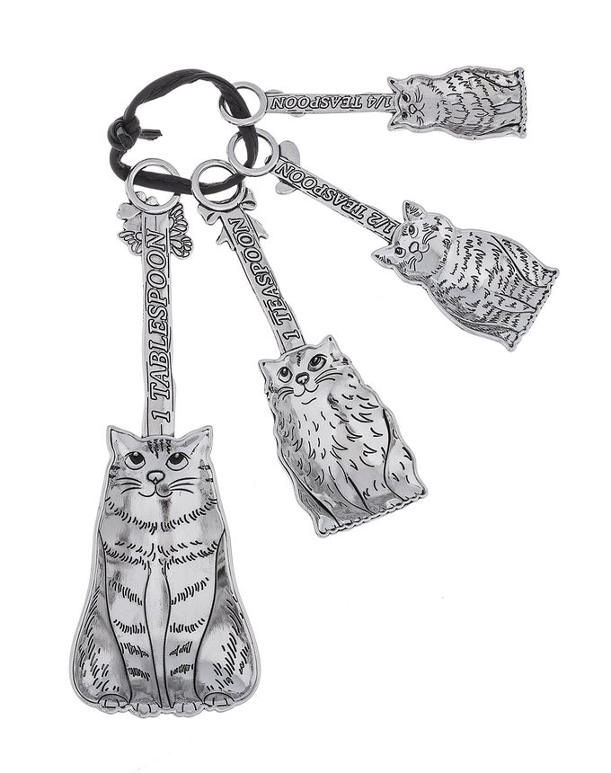 FAMILY OF CATS POLISHED SILVER TONE ZINC ALLOY MEASURING SPOONS 4PIECE SET