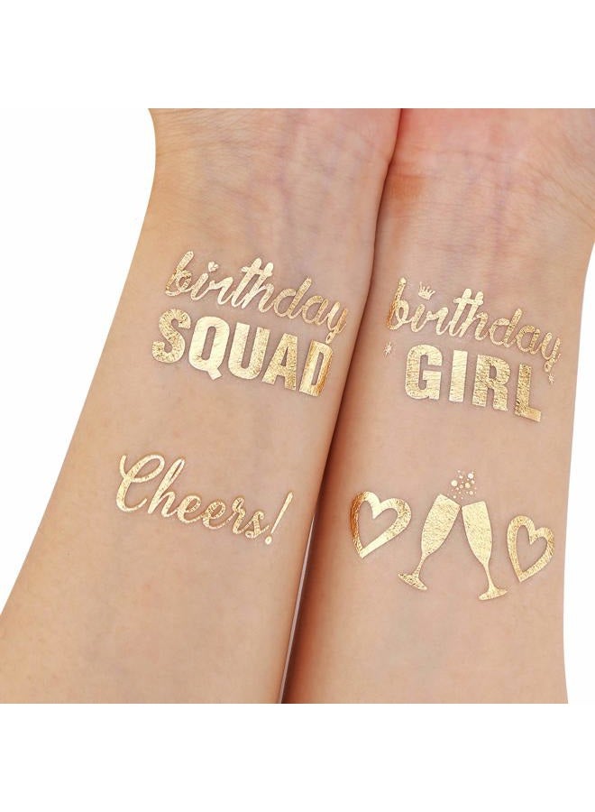 Konsait Birthday Tattoos(32Designs),Konsait Metallic Temporary Tattoos for Girls Kids Birthday Party Celebration Accessories-Birthday Girl,Birthday SQUAD,Cheers,Happy Birthday Party Bag Filler Favors Supplies - Image 1