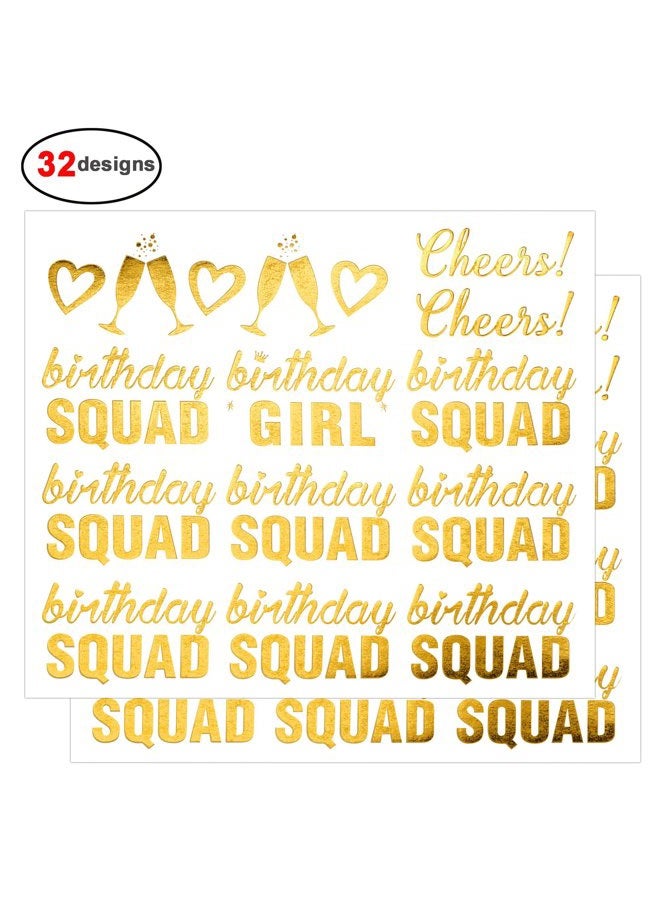 Konsait Birthday Tattoos(32Designs),Konsait Metallic Temporary Tattoos for Girls Kids Birthday Party Celebration Accessories-Birthday Girl,Birthday SQUAD,Cheers,Happy Birthday Party Bag Filler Favors Supplies - Image 2