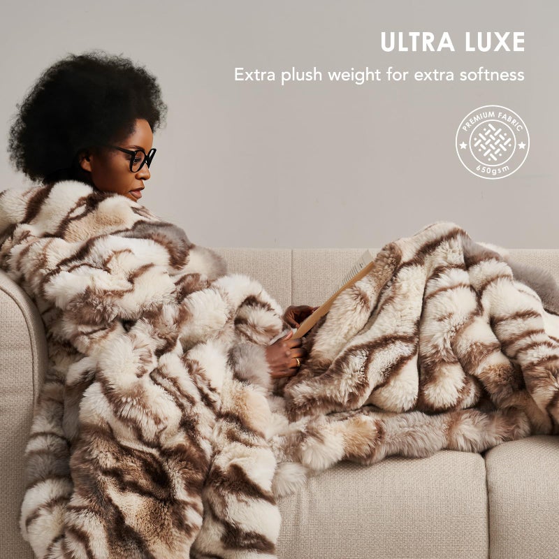 EVERGRACE Ultra Soft Luxury Fluffy Ridgeline Faux Rabbit Fur Throw Blanket  Thick Warm Bubble Throw for Bed  Cozy Plush Reversible Blankets for Couch  Chair  Sofa  Beige & Gray  50x60 Inches  870 GSM - Image 3