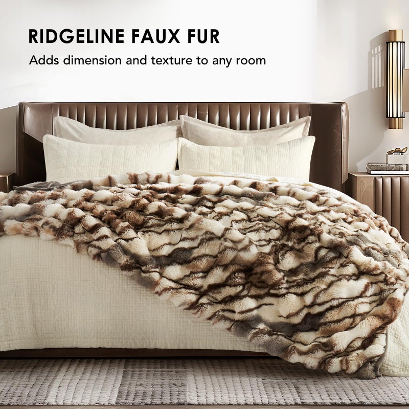 EVERGRACE Ultra Soft Luxury Fluffy Ridgeline Faux Rabbit Fur Throw Blanket  Thick Warm Bubble Throw for Bed  Cozy Plush Reversible Blankets for Couch  Chair  Sofa  Beige & Gray  50x60 Inches  870 GSM - Image 2