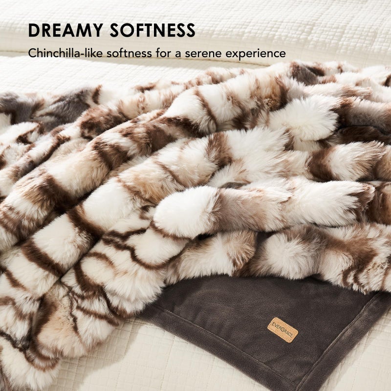 EVERGRACE Ultra Soft Luxury Fluffy Ridgeline Faux Rabbit Fur Throw Blanket  Thick Warm Bubble Throw for Bed  Cozy Plush Reversible Blankets for Couch  Chair  Sofa  Beige & Gray  50x60 Inches  870 GSM - Image 5