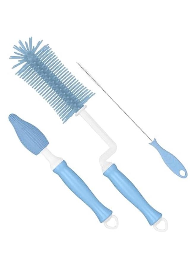 Bottle Brush，Silicone Bottle Brush Cleaner, 360° Rotating Baby Bottle Cleaner Brush Set with Brush & Straw Brush, Extra Long Handle Bottle Brush for Baby Bottles、Detachable & Hangable