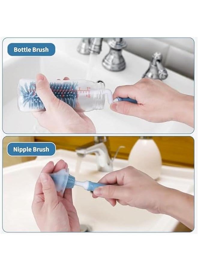 Bottle Brush，Silicone Bottle Brush Cleaner, 360° Rotating Baby Bottle Cleaner Brush Set with Brush & Straw Brush, Extra Long Handle Bottle Brush for Baby Bottles、Detachable & Hangable