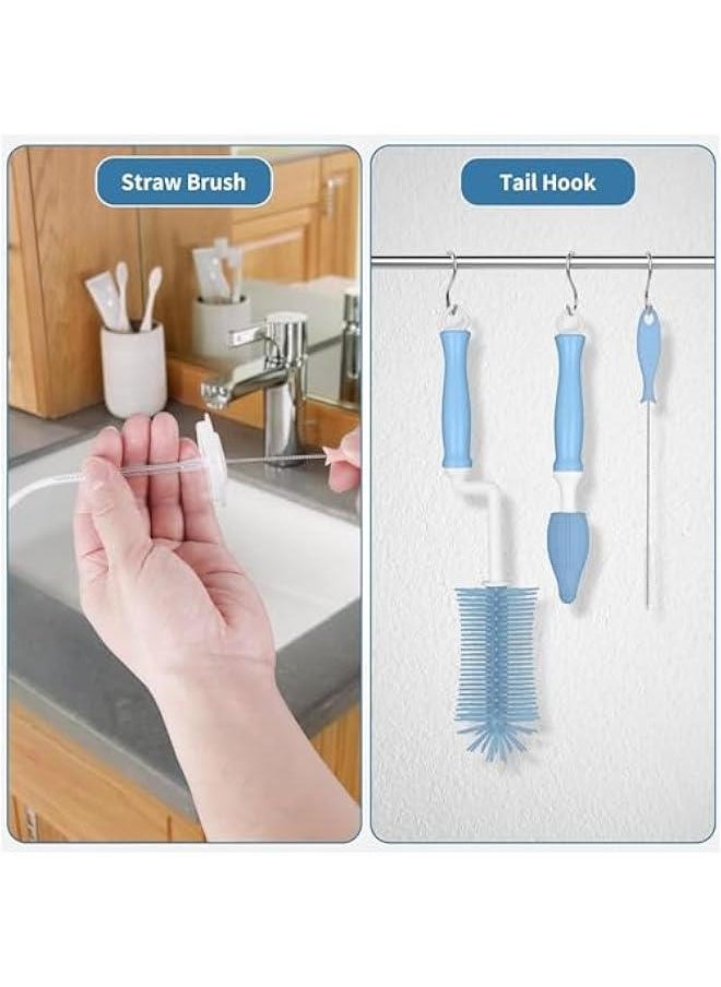 Bottle Brush，Silicone Bottle Brush Cleaner, 360° Rotating Baby Bottle Cleaner Brush Set with Brush & Straw Brush, Extra Long Handle Bottle Brush for Baby Bottles、Detachable & Hangable