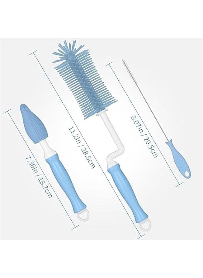 Bottle Brush，Silicone Bottle Brush Cleaner, 360° Rotating Baby Bottle Cleaner Brush Set with Brush & Straw Brush, Extra Long Handle Bottle Brush for Baby Bottles、Detachable & Hangable
