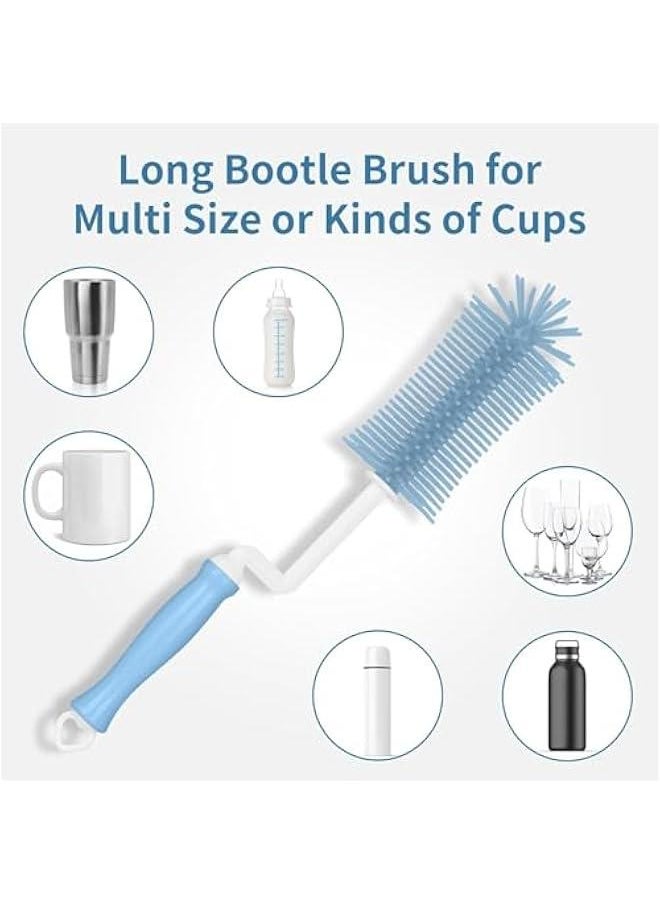 Bottle Brush，Silicone Bottle Brush Cleaner, 360° Rotating Baby Bottle Cleaner Brush Set with Brush & Straw Brush, Extra Long Handle Bottle Brush for Baby Bottles、Detachable & Hangable