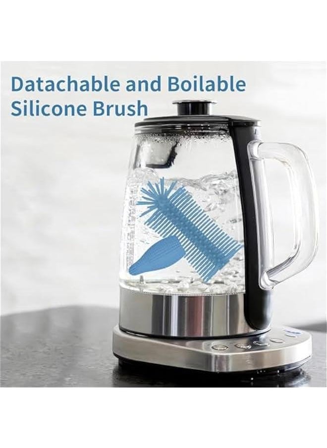 Bottle Brush，Silicone Bottle Brush Cleaner, 360° Rotating Baby Bottle Cleaner Brush Set with Brush & Straw Brush, Extra Long Handle Bottle Brush for Baby Bottles、Detachable & Hangable