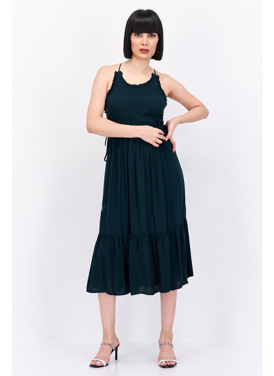 Scotch & Soda Women Solid Midi Tiered Dress, Dark Green  - Image 1